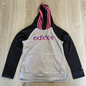 💎3/$18 Girls Adidas‎ pink hooded sweatshirt size large (12/14)